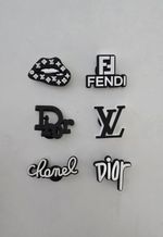 Women’s 6x Black & White Couture Theme Logo Pattern Shoe Charm Set