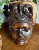 Hand Carved African Tribal People Wooden Mask Wall Hanging, Brown/Black