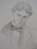 Pencil drawing portrait man John Singer Sargent Standing Male man face bow  tie