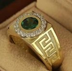 Mens Fashion Classic Gold Color  Inlaid Green Stone Pinky/ Wedding Ring Size 10
