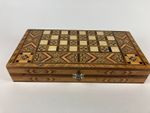 Middle Eastern Marquetry Inlaid Chess & Backgammon board box with playing pieces