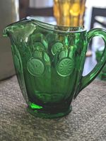 Fostoria Emerald Green Pitcher Coin Dot Starburst Base 6.5" High