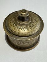 Vintage Indian Brass Candy Pot Lidded Trinket Box Engraved Decorative Ornament
