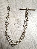 Antique British Sterling Silver Albert Watch Chain Lion Hallmarked T Bar Dog...
