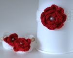 RED ROSE MARY JANES SHOES AND HAIRBAND WITH ROSES BABY CROCHET SHOES 