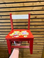 Vintage Children’s Red Wooden Painted Chair Play Teddy Bear Design Nursery Rare