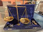 Metal Balance Scales Set with Assorted Weights in Blue Velvet Fitted Case