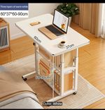White Overbed Table with Wheels, Adjustable Height 60–90cm, 60 x 37cm