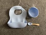 Brand New Blue Silicone 3 Piece Feeding Weaning Set With Suction Bowl. BPA free.
