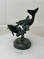 SPI Brass Dolphins Sculpture Statue w/ Marble Base 6.25" Tall