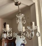3 Arm Candle Lamp Ceiling Chandelier Light Silver Crystal Glass Drops Vintage