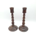 Antique Barley Twist Candlesticks Dark Wood Small Candleholders Two / Pair C1900