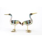 Vintage Cloisonné Crane Bird Pair Chinese Enamel Brass Stork Figurines