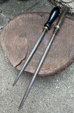 Antique vintage Butchers steels horn ebony wood brass A.T Barnes Sheffield 19"