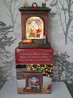 RARE COSTCO CHRISTMAS FIREPLACE WATER GLOBE LIGHT UP LED SWIRL GLITTER SANTA BOX