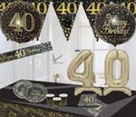 40th Birthday black gold themed party decorations balloons bunting banners