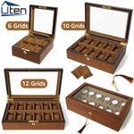 6/10/12 Grids Wooden Watch Box Glass Lid Jewelry Display Organizer Storage Case