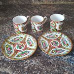 Vintage 1970s Chinese Rose Medallion Porcelain Coffee Set: Handpainted