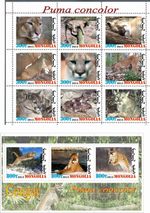 Stamp blocks complete Cougar Mongolia 2012 issue Fauna