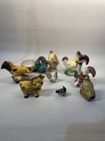 Vintage Ceramic Farm Animal Figurines Rooster Hen Birds Jersey Cow Lot