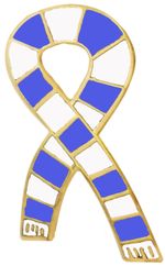 Bristol Rovers Supporter Blue and White Scarf Ribbon Pin Badge - GOLD plated