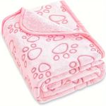PINK FLEECE PAW PRINT PET CAT BLANKET BLANKETS DOG PUPPY CAT - CUTE PAW DESIGN.