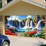 Waterfall Group Flower Landscape Garage Door Banner Fabric Party Backdrop N1