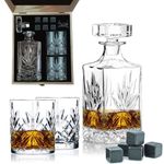 Classic Whiskey Decanter, Crystal Whisky Glasses & Whisky Stones Gift Box Set