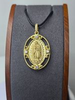 Virgin Mary Guadalupe Pendant 925 Sterling Silver 18K Gold Plated CZ