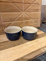 Le Creuset Set of 2 Blue & Cream Ceramic Round Ramekins, Oven Safe