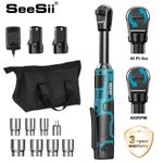 Seesii ‎3/8" 54N.m Electric Cordless Ratchet Wrench,220RPM, 2x2000mAh Batteries