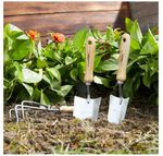 3-Piece Garden Tool Set, wooden handles & stainless steel, trowel, cultivator, 