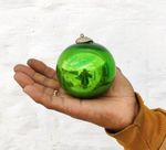 Antique Kugel Green Glass Ball 3.25" Christmas Ornament Miniature Germany 787
