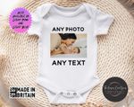Personalised Baby Announcement Baby Grow Bodysuit Vest Any Photo or Text Gift