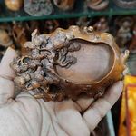 4.8-in Vintage Chinese Boxwood Carved Pine Statue Writing-brush Washer