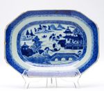 Chinese Porcelain Platter Blue White Literati Landscape Qing Dynasty 18/19th C