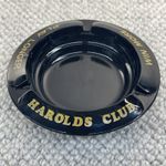 HAROLDS CLUB Casino Reno Nevada Glass Ashtray Black / Gold  Tobacciana Vintage