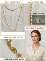 18K Gold Plated Pearl Traditional Mala Necklace 5mm Beads 18KGP Clasp Chain