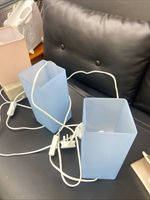 Set of 3 Modern Table Lamps, Square Shades White/Blue/Silver, Plug-In Switch