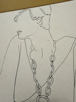 Vintage Academic Figure Study Charcoal Pencil Drawing Sketch Woman Female Signed