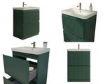 600mm Fluted Ribbed Floor Standing Vanity Unit Basin 2 Drawer Matt Green