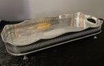Silver Plate Rise & Fall Gallery Tray Ball & Claw Feet Sheffield 18.5"x 9.5" A 1