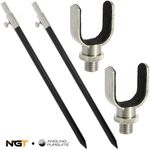 2x NGT Fishing Bank Sticks Extendable 30-50cm Aluminium + AP Stainless Rod Rests