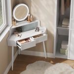 Woltu Corner Dressing Table Vanity Makeup Desk with Mirror LED Lights 2 Drawers