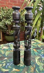Vintage/ Retro African Wooden/ Ebony Carved Candlesticks
