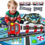 Subway Train Toy 18PCS Blue Carpet Track Light-Up Metro Train Sound Storage Bag