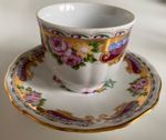 Limoges demitasse coffee / espresso cup & saucer. Floral & Gilt. Vintage French