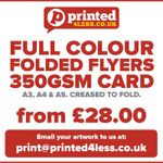 FOLDED FLYERS 350GSM CREASED FOLD LEAFLETS PRINTED FULL COLOUR MENUS A3 A4 A5 A6