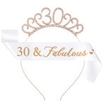Rose Gold 30th Birthday Sash and Birthday Tiara Rhinestone Crown Headband for 30