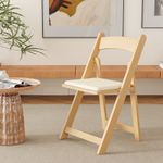 Wooden Folding Chair with Padded Seat, Solid Birch,44x43x78cm, 158kg Capacity
